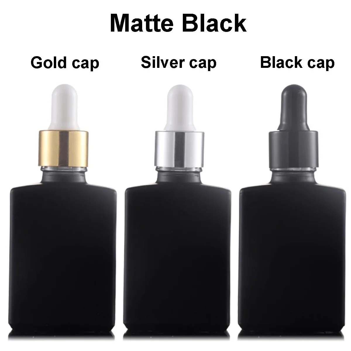 1x 3x 30ml 50ml 100ML Flat Square Glass Dropper Bottle Transparent Glass Bottle Bamboo Cap, Golden Cap, Rose Gold Cap, Black Cap