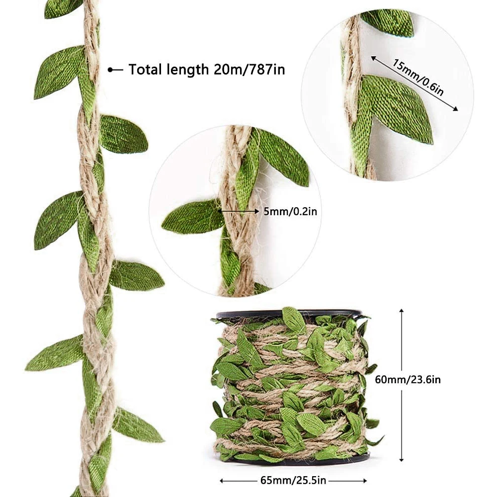 10M Artificial Vine Leaf Jute Rope Decoration Rattan Leaf Garland Fake Plant Cord String Leaves For Home Wedding Party Decor