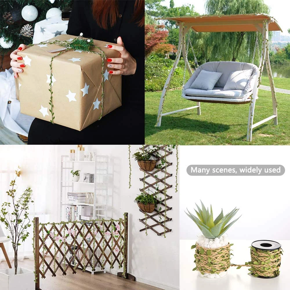 10M Artificial Vine Leaf Jute Rope Decoration Rattan Leaf Garland Fake Plant Cord String Leaves For Home Wedding Party Decor