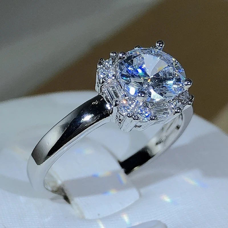 Original Four-Claw 925 Silver color Wedding Rings For Women Square AAAAA Big White Zircon Engagement Rings Jewelry