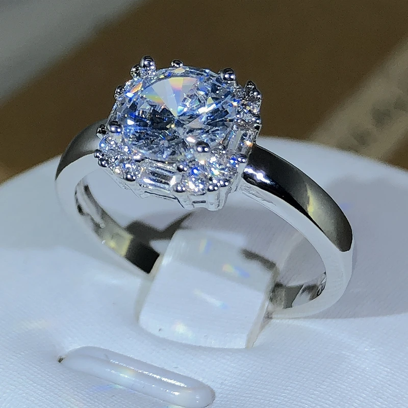 Original Four-Claw 925 Silver color Wedding Rings For Women Square AAAAA Big White Zircon Engagement Rings Jewelry