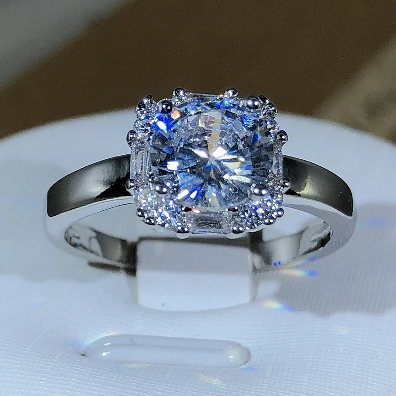 Original Four-Claw 925 Silver color Wedding Rings For Women Square AAAAA Big White Zircon Engagement Rings Jewelry