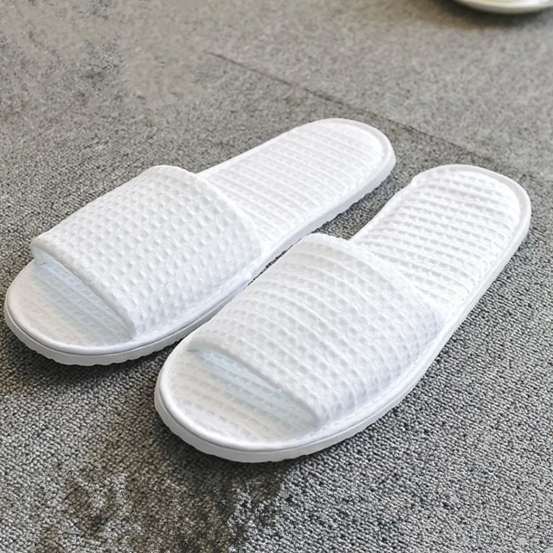White Cotton Slippers Men Women Hotel Disposable Slides Home Travel Sandals Hospitality Footwear One Size on Sale