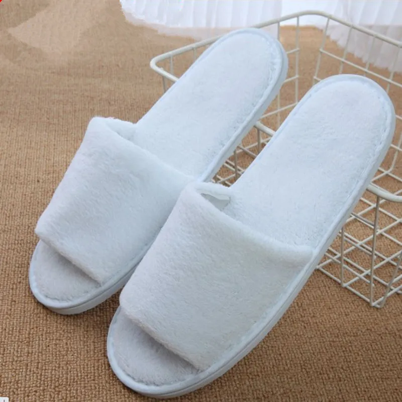 White Cotton Slippers Men Women Hotel Disposable Slides Home Travel Sandals Hospitality Footwear One Size on Sale