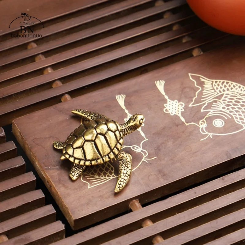 Brass Turtle Small Home Deco Ornaments Pure Solid Copper Antique Animal Miniatures Figurines Crafts Office Desktop Decorations