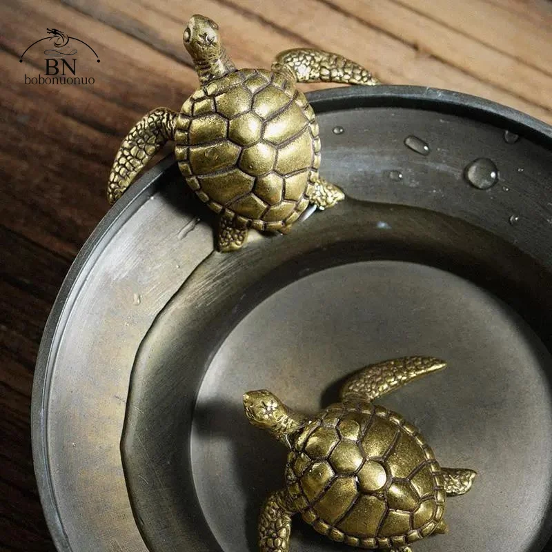 Brass Turtle Small Home Deco Ornaments Pure Solid Copper Antique Animal Miniatures Figurines Crafts Office Desktop Decorations