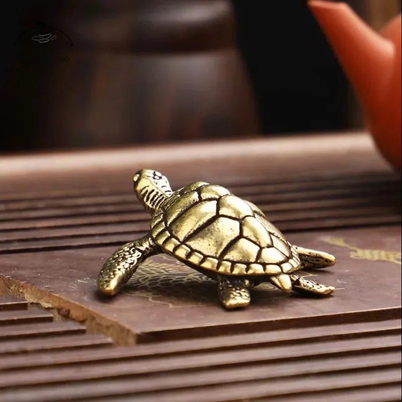 Brass Turtle Small Home Deco Ornaments Pure Solid Copper Antique Animal Miniatures Figurines Crafts Office Desktop Decorations