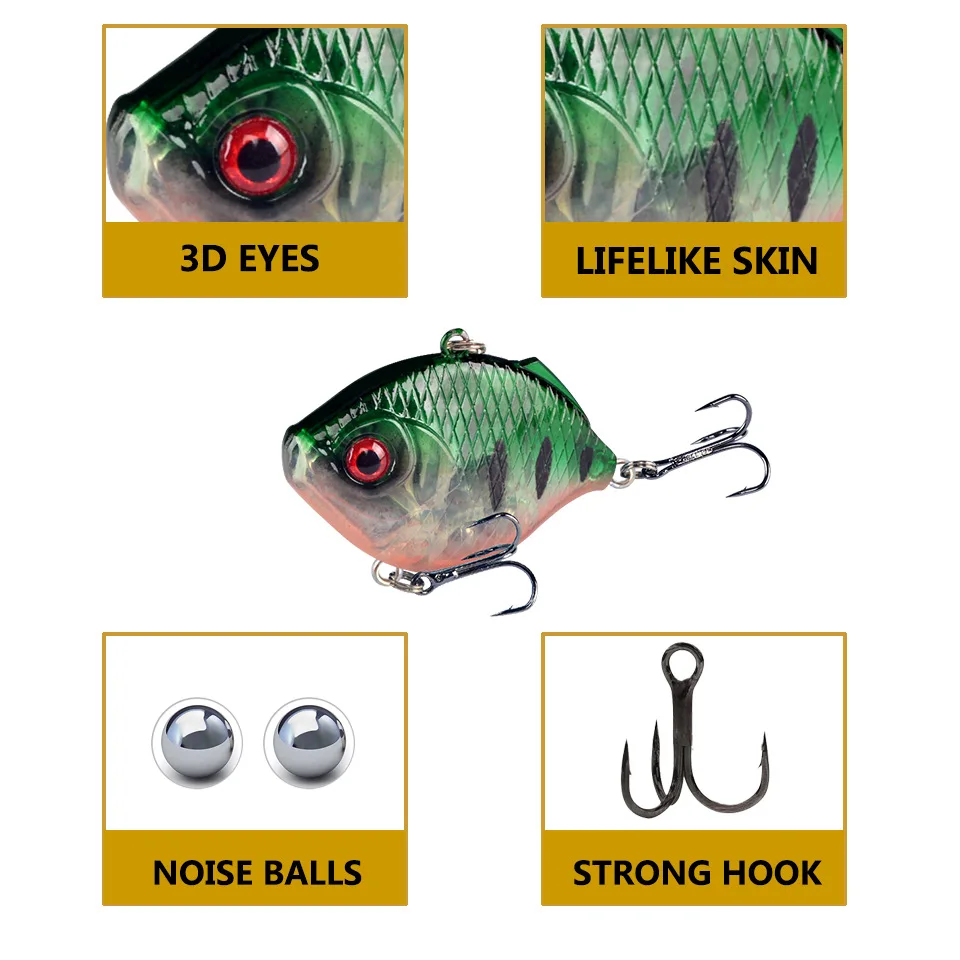 1Pcs 4cm/8.5g Plastic VIB Vibration Artificial Fishing Lures Jigs Trout Winter Fishing Hard Bait Bass Pike Trolling Pesca Tackle