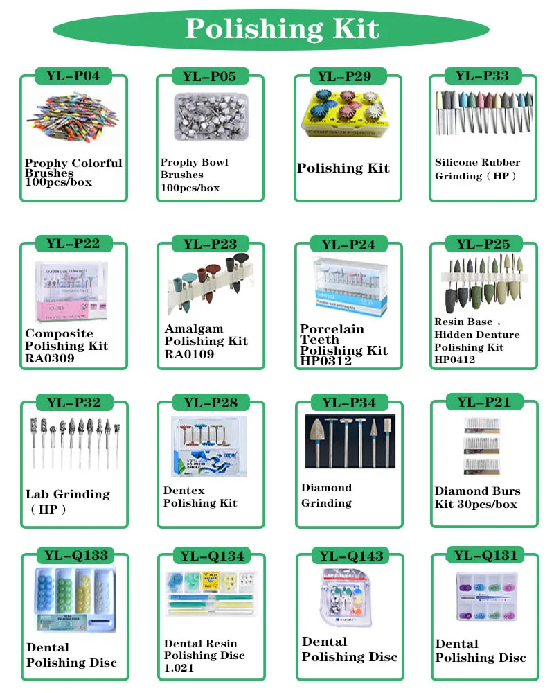 RA0309 Dental Composite Polish Kit Silicone Grinding Heads Teeth Polisher Acrylic Polishing Burs Kit For Low-Speed Handpiece