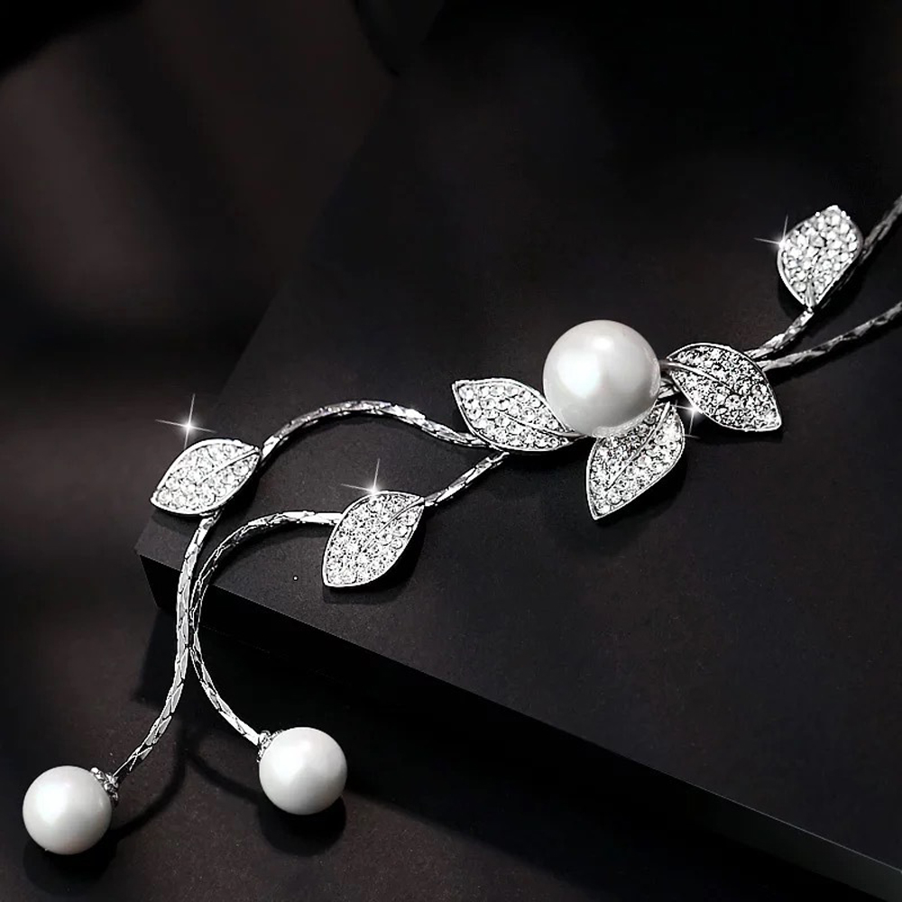Fashion Elegant Simulated Pearl Choker Necklaces For Women Silver Color Chain Long Necklace Pendant Jewelry Accessories Trendy