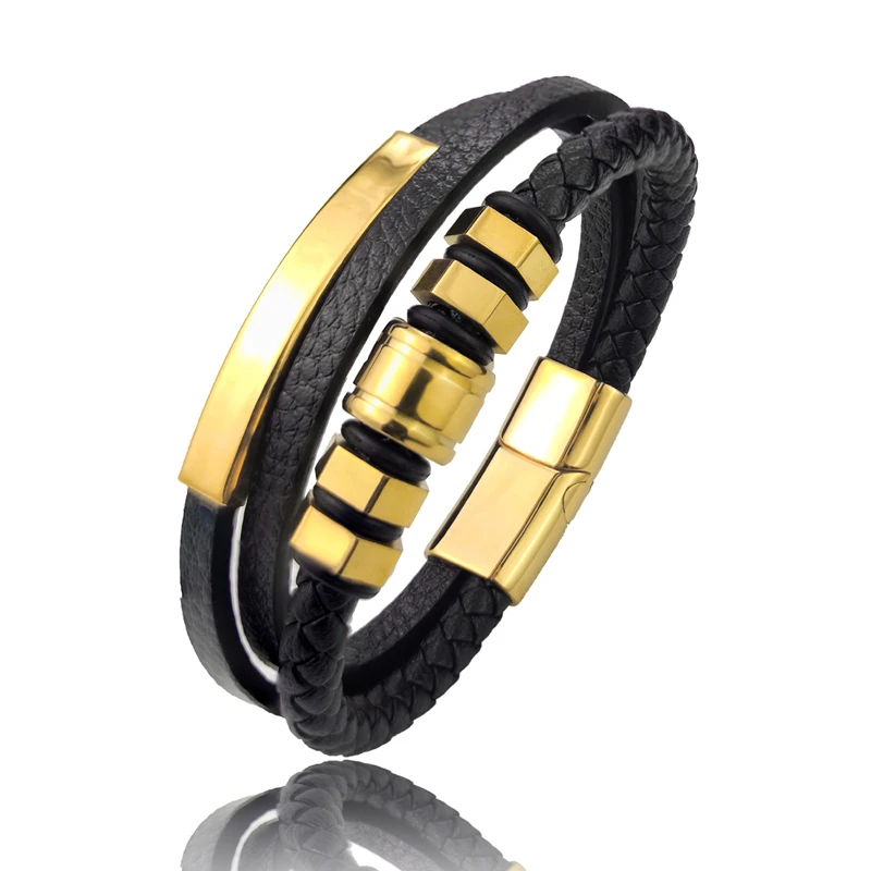 High Quality Luxury Accessories Bracelet Men's Fashion Gift Black Genuine Leather Bracelets DIY Combination Wild Handsome Gift