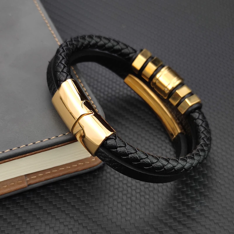 High Quality Luxury Accessories Bracelet Men's Fashion Gift Black Genuine Leather Bracelets DIY Combination Wild Handsome Gift