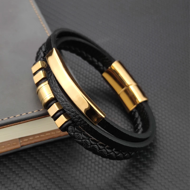 High Quality Luxury Accessories Bracelet Men's Fashion Gift Black Genuine Leather Bracelets DIY Combination Wild Handsome Gift