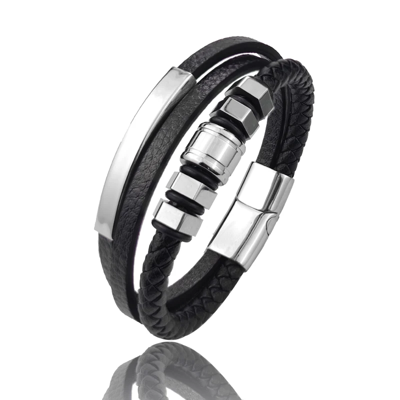 High Quality Luxury Accessories Bracelet Men's Fashion Gift Black Genuine Leather Bracelets DIY Combination Wild Handsome Gift