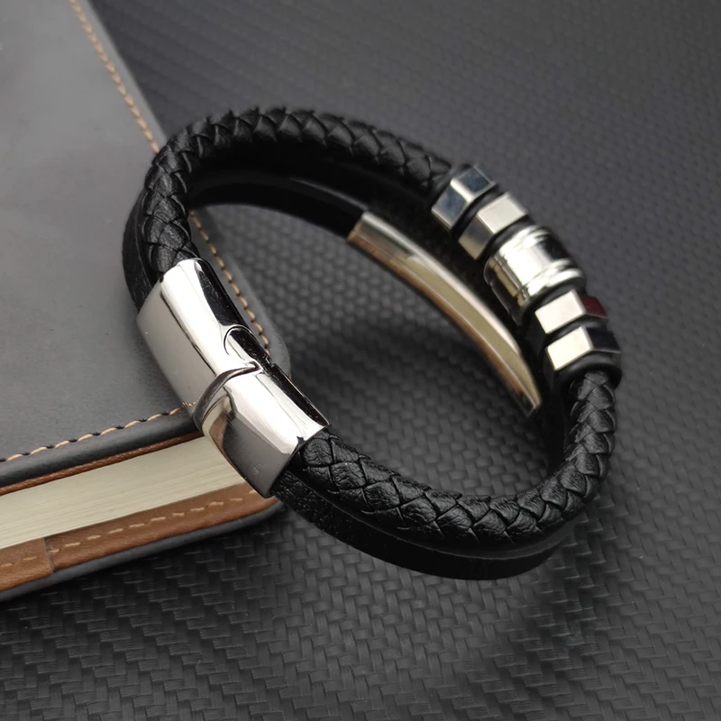 High Quality Luxury Accessories Bracelet Men's Fashion Gift Black Genuine Leather Bracelets DIY Combination Wild Handsome Gift