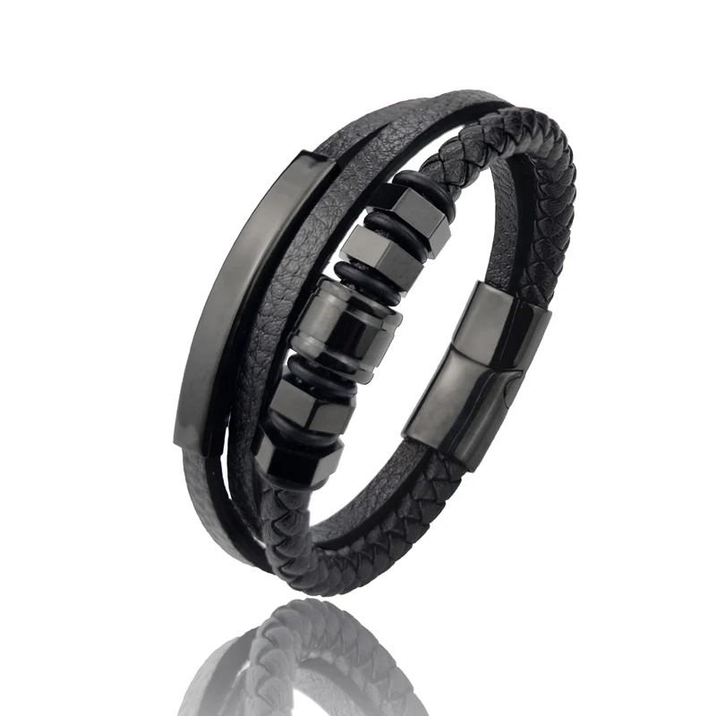 High Quality Luxury Accessories Bracelet Men's Fashion Gift Black Genuine Leather Bracelets DIY Combination Wild Handsome Gift