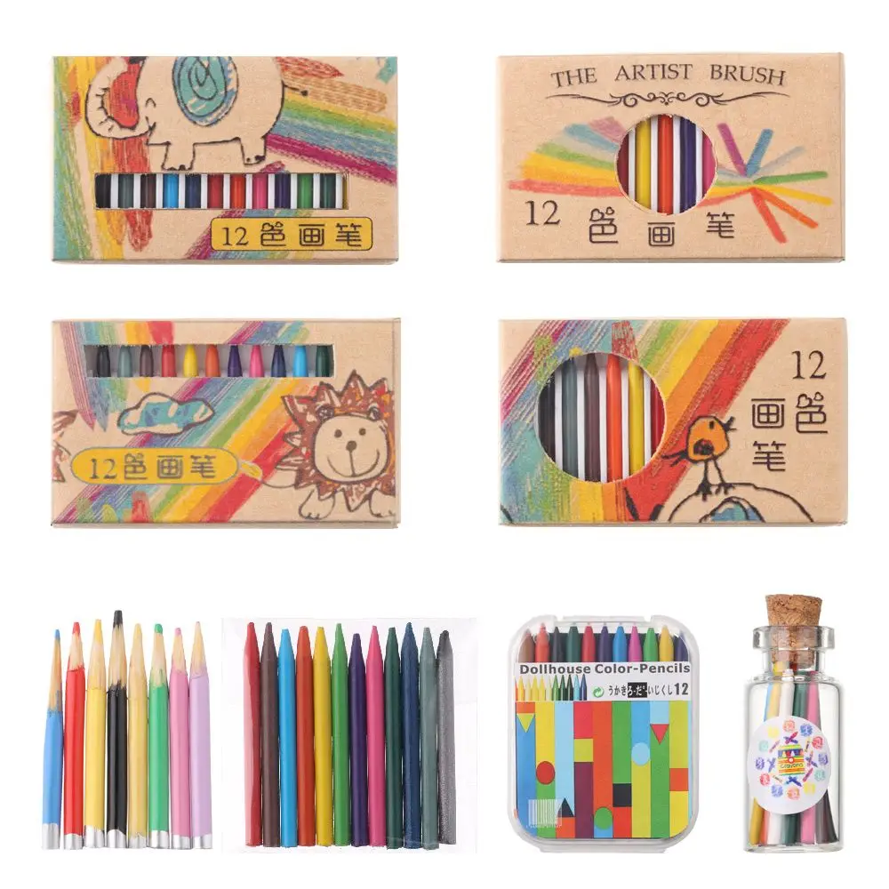 1 Set 8/12/13 Colours Doll Colorful Crayon Color Pencil Dolls Accessories Mini Painting Tools Dollhouse Decoration Scene Model