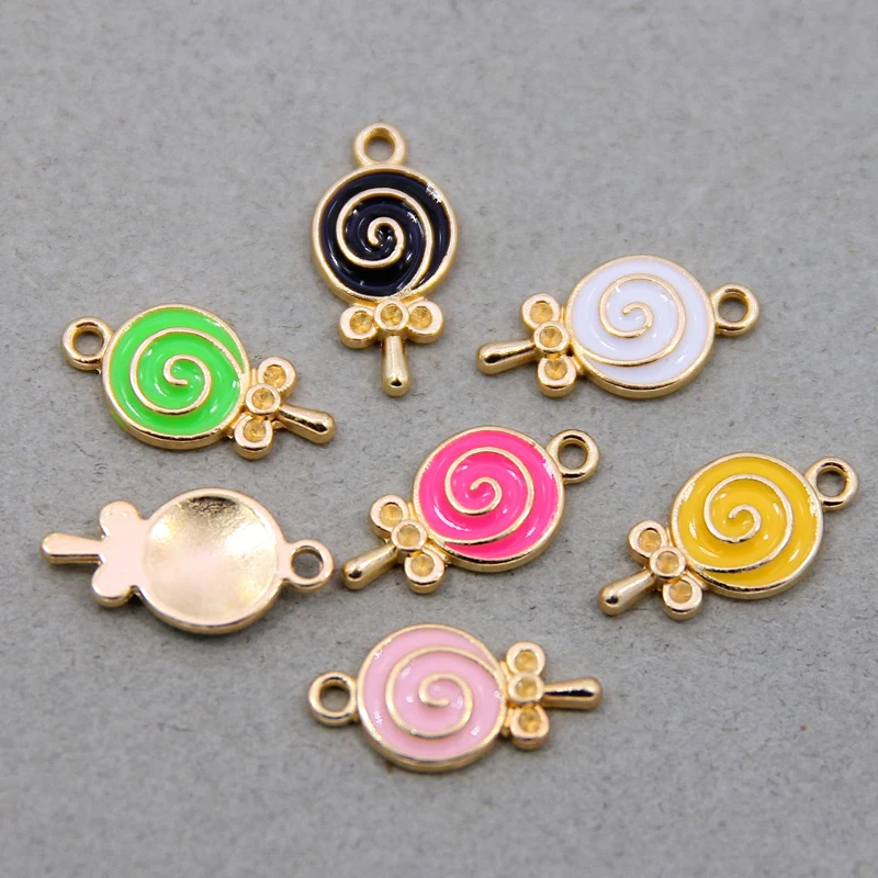 10pcs/lot Enamel Charms Lovely Candy Lollipop Charms Alloy Lolly Pendants Bracelets Accessories DIY Jewelry Making Finding