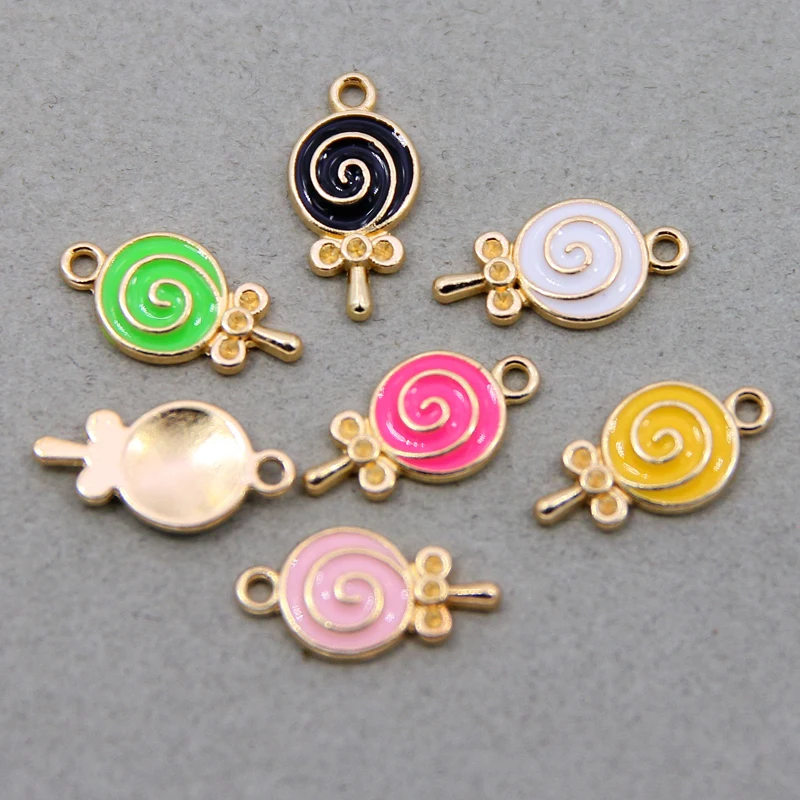 10pcs/lot Enamel Charms Lovely Candy Lollipop Charms Alloy Lolly Pendants Bracelets Accessories DIY Jewelry Making Finding