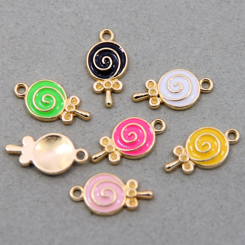 10pcs/lot Enamel Charms Lovely Candy Lollipop Charms Alloy Lolly Pendants Bracelets Accessories DIY Jewelry Making Finding