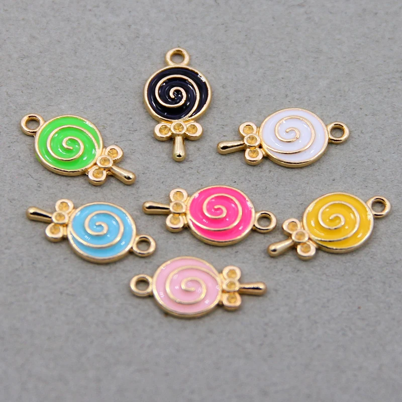 10pcs/lot Enamel Charms Lovely Candy Lollipop Charms Alloy Lolly Pendants Bracelets Accessories DIY Jewelry Making Finding