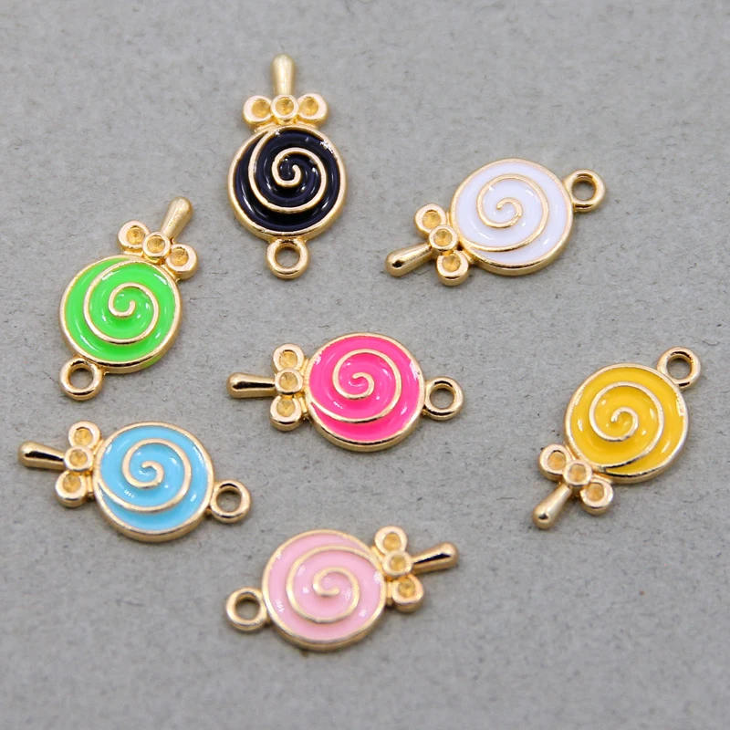 10pcs/lot Enamel Charms Lovely Candy Lollipop Charms Alloy Lolly Pendants Bracelets Accessories DIY Jewelry Making Finding