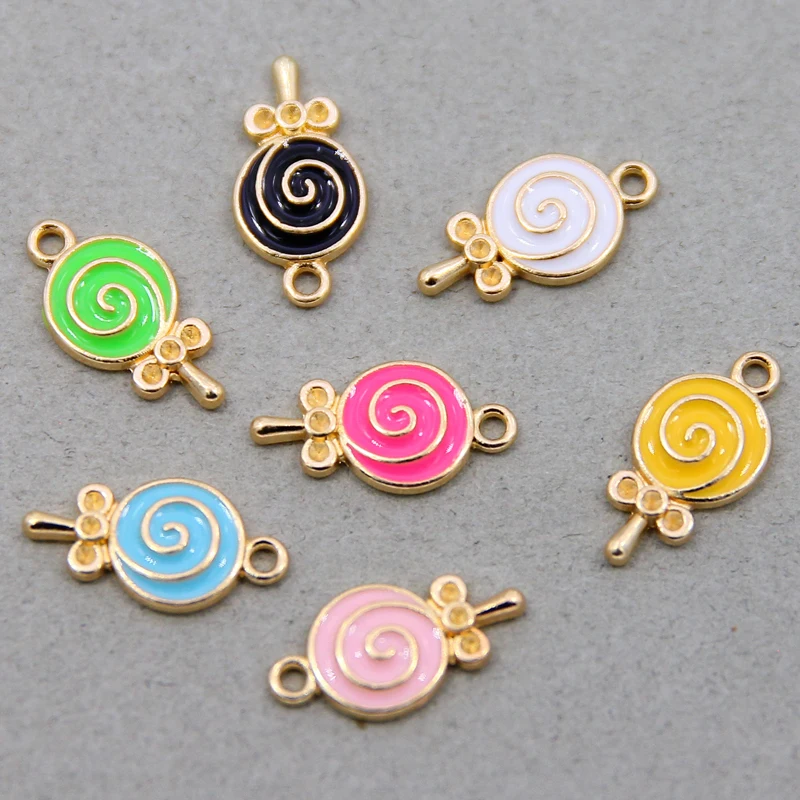 10pcs/lot Enamel Charms Lovely Candy Lollipop Charms Alloy Lolly Pendants Bracelets Accessories DIY Jewelry Making Finding