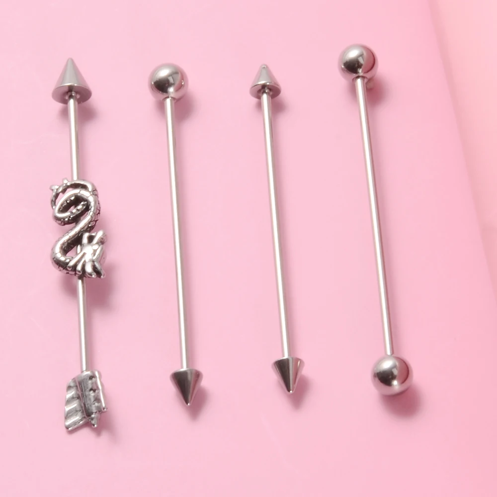 1PC Surgical Steel Red Tongue Industrial Barbell Ring Ear Straight Barbell Ring Body Piercing Jewelry Oreja Ring 1 1/2 Inch 38mm