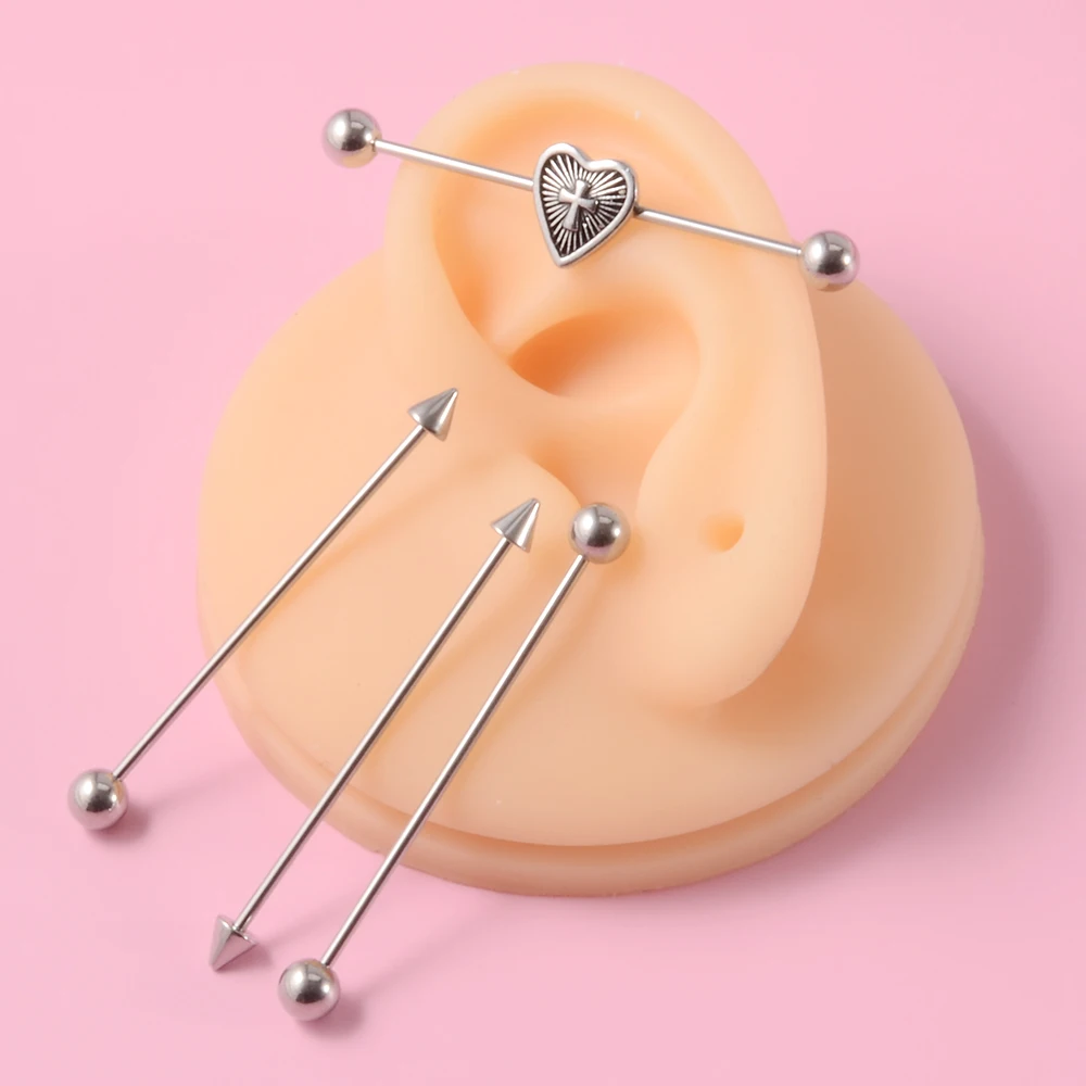 1PC Surgical Steel Red Tongue Industrial Barbell Ring Ear Straight Barbell Ring Body Piercing Jewelry Oreja Ring 1 1/2 Inch 38mm