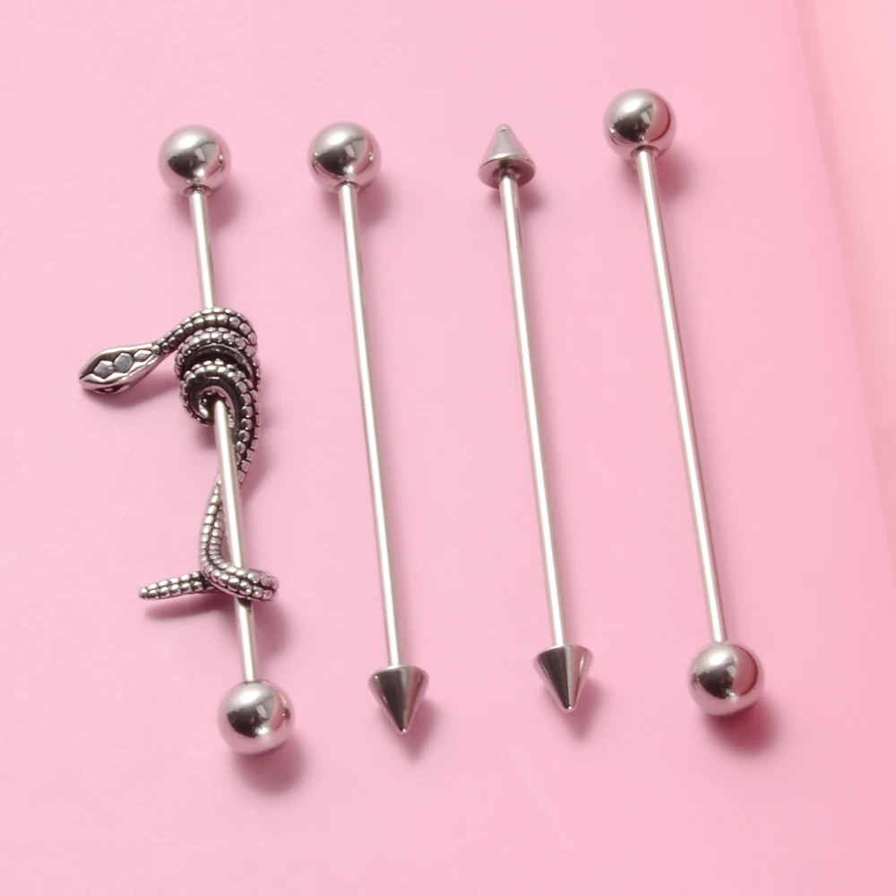 1PC Surgical Steel Red Tongue Industrial Barbell Ring Ear Straight Barbell Ring Body Piercing Jewelry Oreja Ring 1 1/2 Inch 38mm