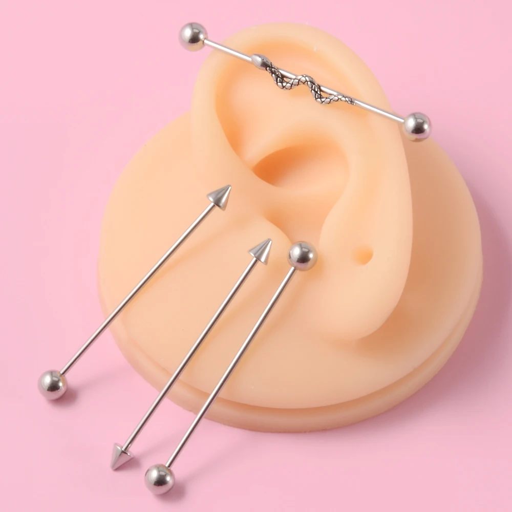 1PC Surgical Steel Red Tongue Industrial Barbell Ring Ear Straight Barbell Ring Body Piercing Jewelry Oreja Ring 1 1/2 Inch 38mm