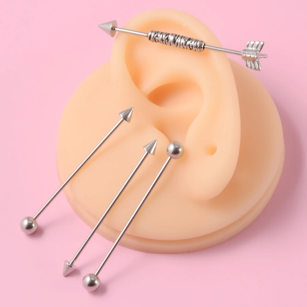 1PC Surgical Steel Red Tongue Industrial Barbell Ring Ear Straight Barbell Ring Body Piercing Jewelry Oreja Ring 1 1/2 Inch 38mm