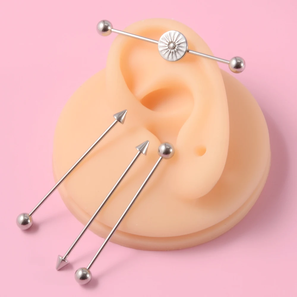 1PC Surgical Steel Red Tongue Industrial Barbell Ring Ear Straight Barbell Ring Body Piercing Jewelry Oreja Ring 1 1/2 Inch 38mm
