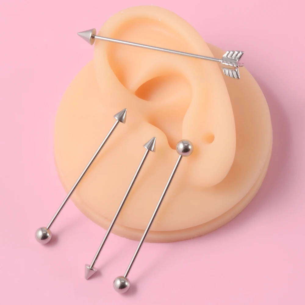 1PC Surgical Steel Red Tongue Industrial Barbell Ring Ear Straight Barbell Ring Body Piercing Jewelry Oreja Ring 1 1/2 Inch 38mm