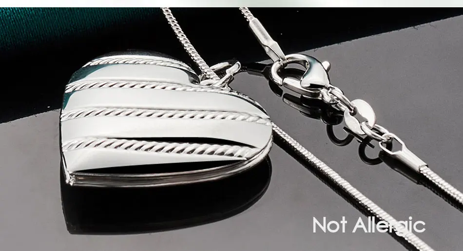 DOTEFFIL 925 Sterling Silver Love Heaet Photo Frame 16-18 Inch Snake Chain Necklace For Woman Man Fashion Wedding Charm Jewelry