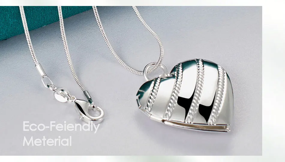 DOTEFFIL 925 Sterling Silver Love Heaet Photo Frame 16-18 Inch Snake Chain Necklace For Woman Man Fashion Wedding Charm Jewelry