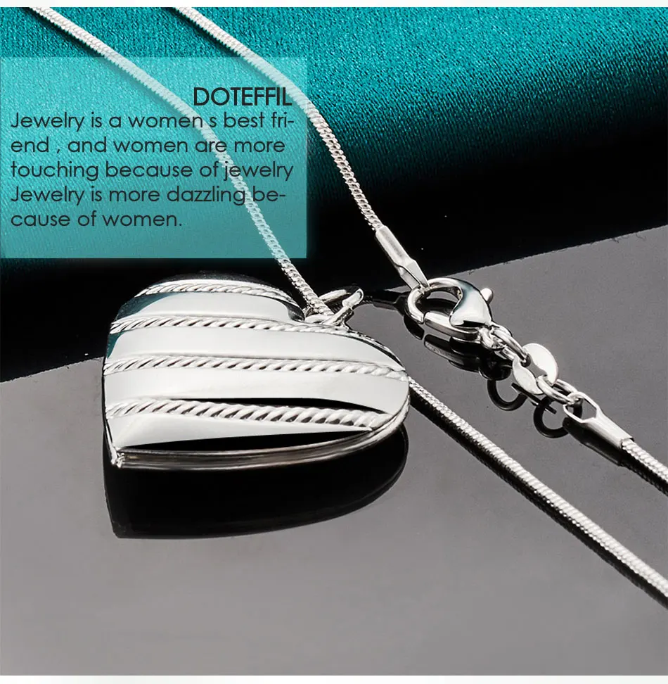 DOTEFFIL 925 Sterling Silver Love Heaet Photo Frame 16-18 Inch Snake Chain Necklace For Woman Man Fashion Wedding Charm Jewelry