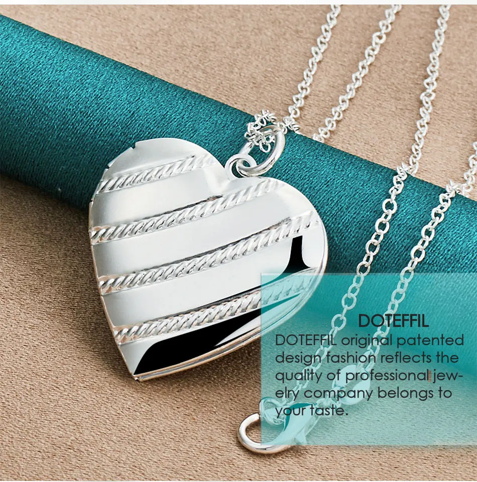 DOTEFFIL 925 Sterling Silver Love Heaet Photo Frame 16-18 Inch Snake Chain Necklace For Woman Man Fashion Wedding Charm Jewelry