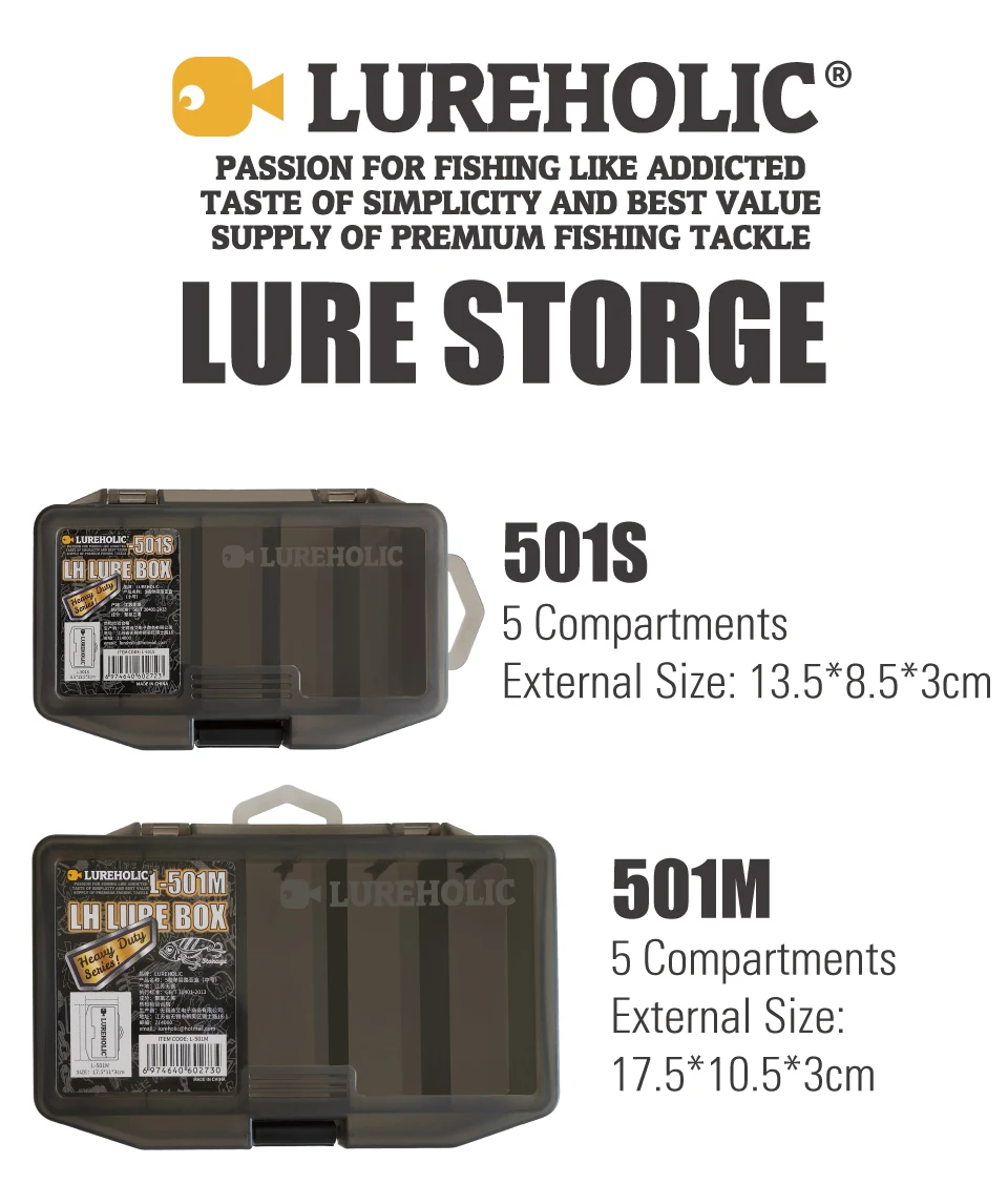 LUREHOLIC Lure Box FishingTackle Storage Hard Lure Soft Worm Tungsten Weight Jig Head Hooks Storage PVC Boxes