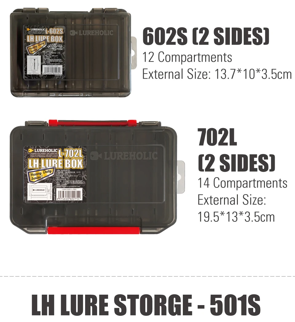 LUREHOLIC Lure Box FishingTackle Storage Hard Lure Soft Worm Tungsten Weight Jig Head Hooks Storage PVC Boxes