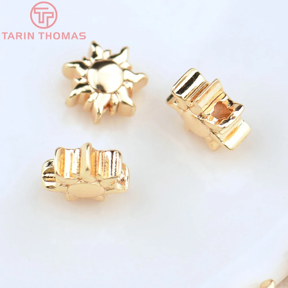 (4526) 6PCS 4x8MM 24K Gold Color Brass Sun Spacer Beads Bracelet Beads Quality Diy Jewelry Findings Accessorie Wholesales
