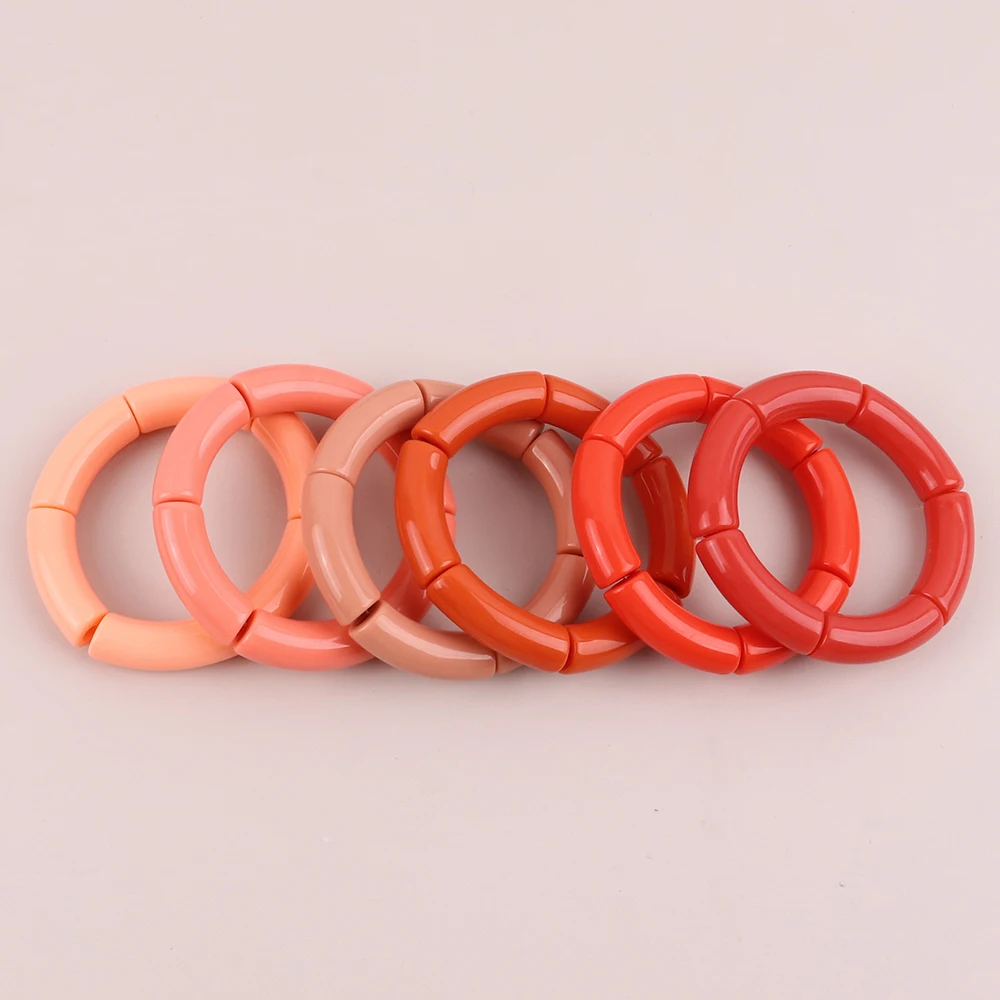 FishSheep Trendy Colorful Acrylic Bamboo Bracelets For Women Bohemian Stretched Tube Beads Cuff Bracelets Bangles 2024 Jewelry