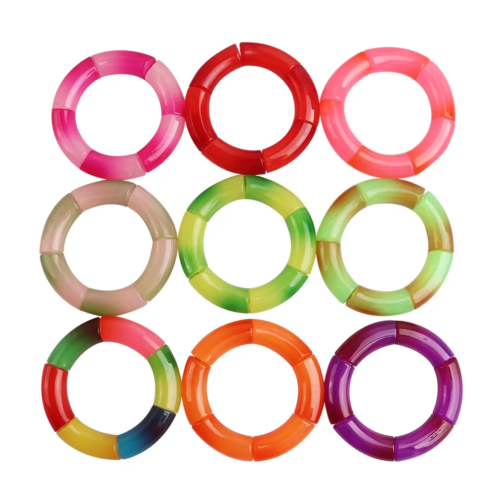 FishSheep Trendy Colorful Acrylic Bamboo Bracelets For Women Bohemian Stretched Tube Beads Cuff Bracelets Bangles 2024 Jewelry