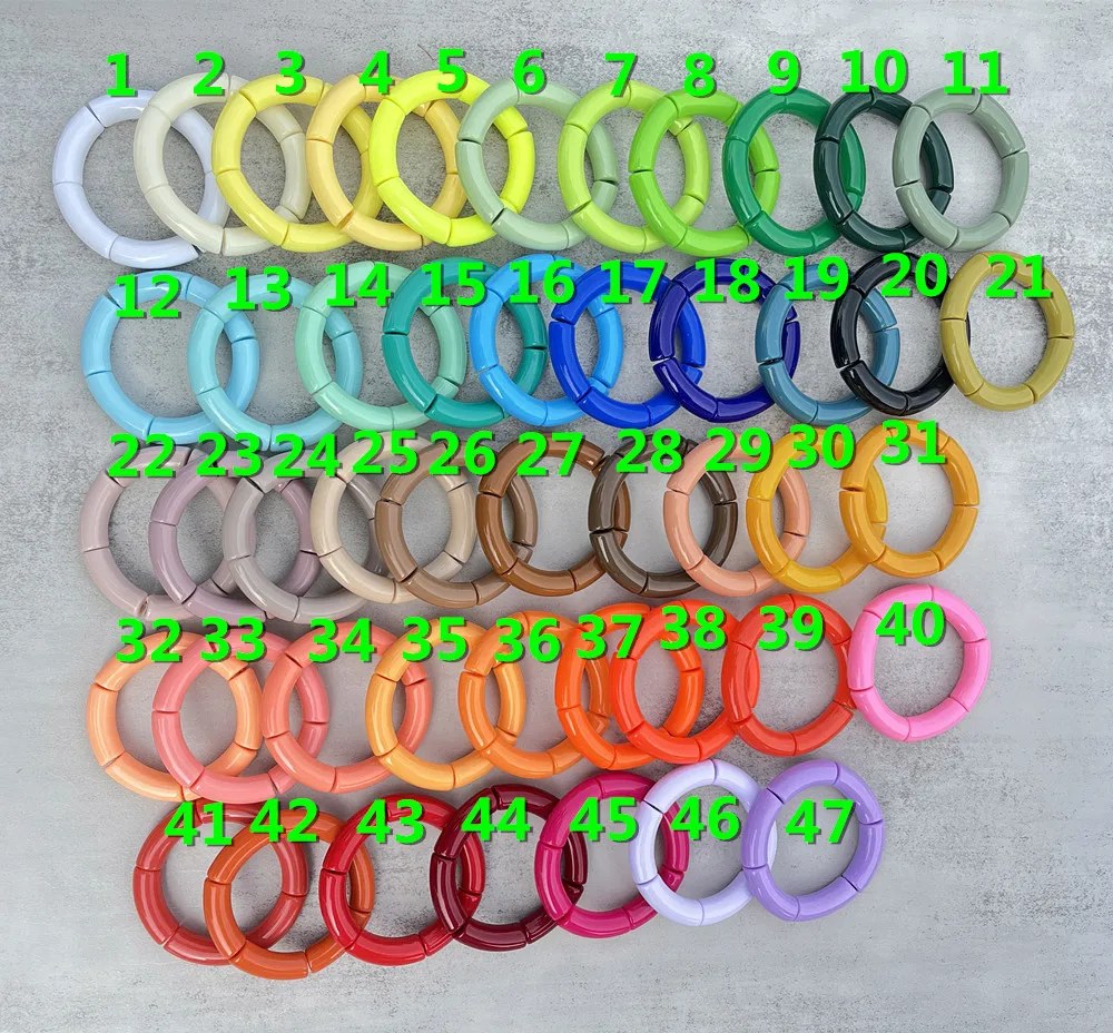 FishSheep Trendy Colorful Acrylic Bamboo Bracelets For Women Bohemian Stretched Tube Beads Cuff Bracelets Bangles 2024 Jewelry
