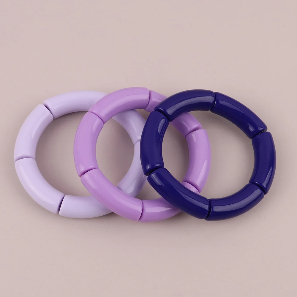 FishSheep Trendy Colorful Acrylic Bamboo Bracelets For Women Bohemian Stretched Tube Beads Cuff Bracelets Bangles 2024 Jewelry
