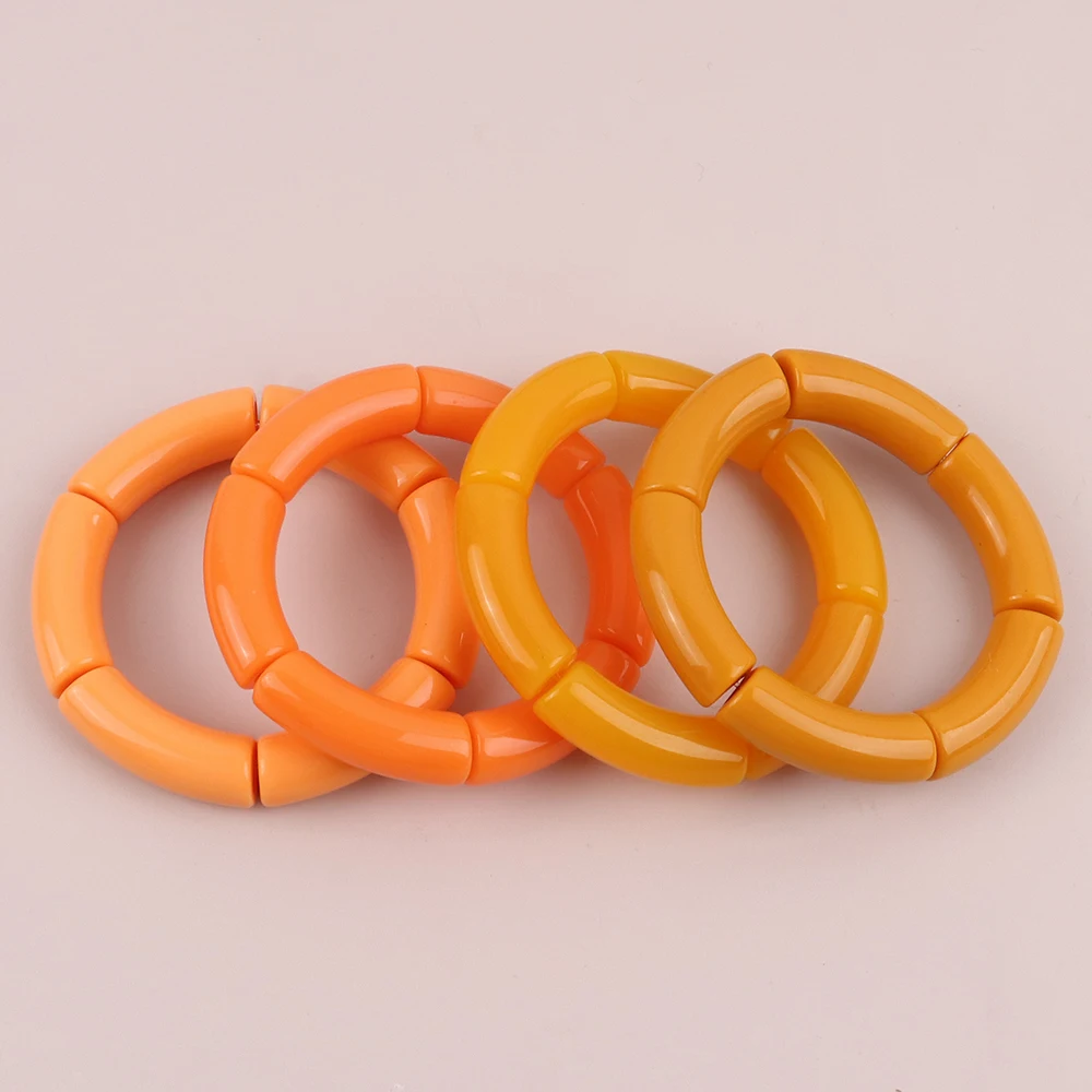 FishSheep Trendy Colorful Acrylic Bamboo Bracelets For Women Bohemian Stretched Tube Beads Cuff Bracelets Bangles 2024 Jewelry