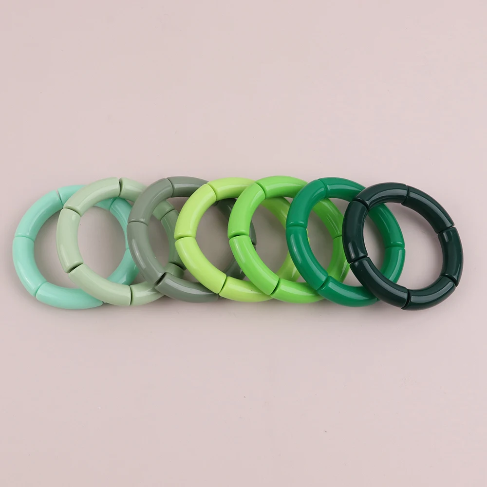 FishSheep Trendy Colorful Acrylic Bamboo Bracelets For Women Bohemian Stretched Tube Beads Cuff Bracelets Bangles 2024 Jewelry