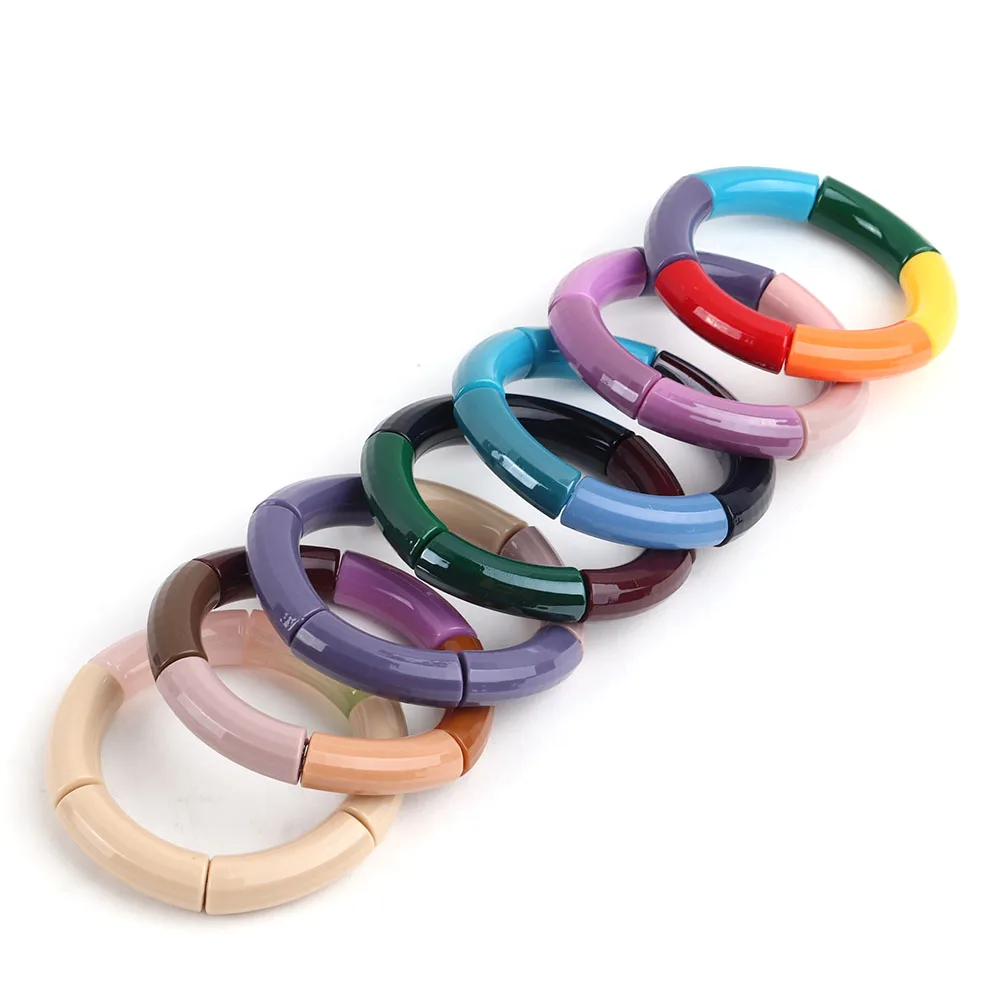 FishSheep Trendy Colorful Acrylic Bamboo Bracelets For Women Bohemian Stretched Tube Beads Cuff Bracelets Bangles 2024 Jewelry