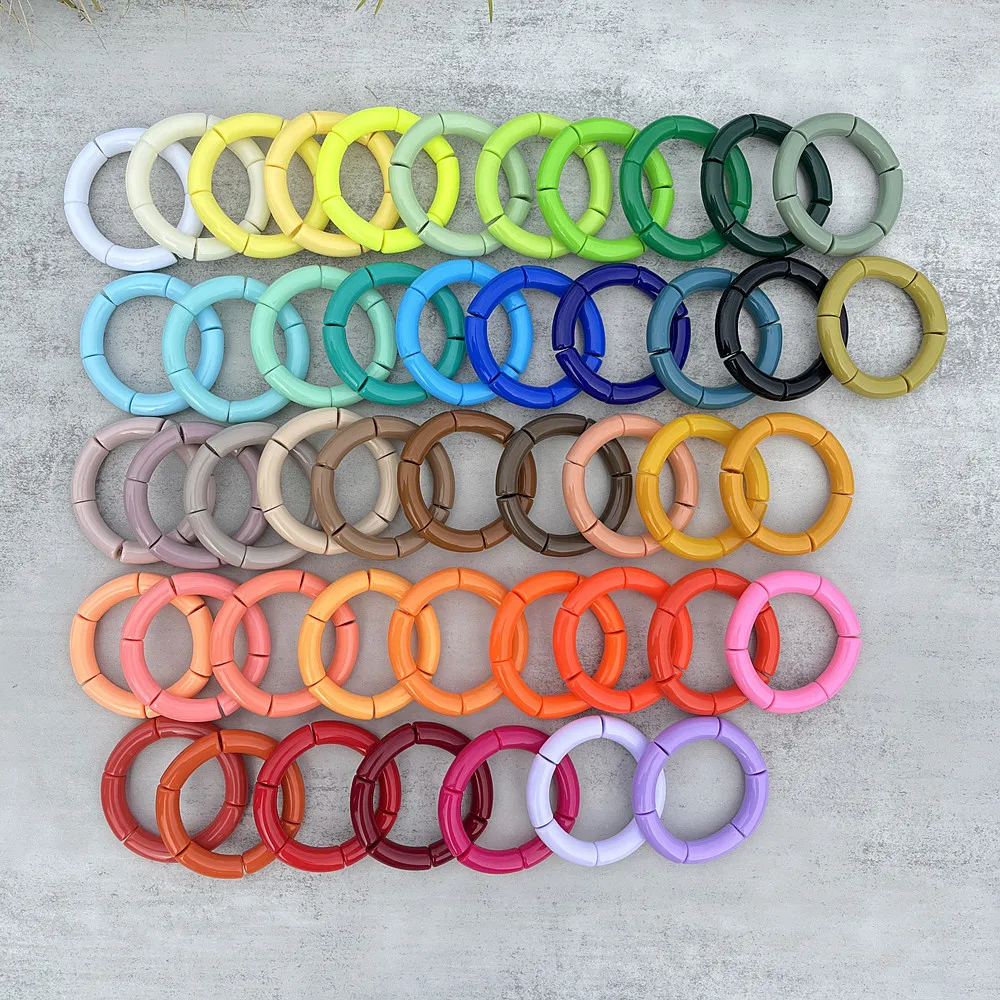 FishSheep Trendy Colorful Acrylic Bamboo Bracelets For Women Bohemian Stretched Tube Beads Cuff Bracelets Bangles 2024 Jewelry