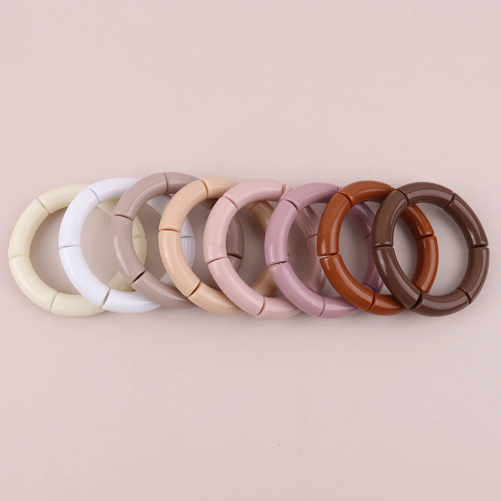 FishSheep Trendy Colorful Acrylic Bamboo Bracelets For Women Bohemian Stretched Tube Beads Cuff Bracelets Bangles 2024 Jewelry